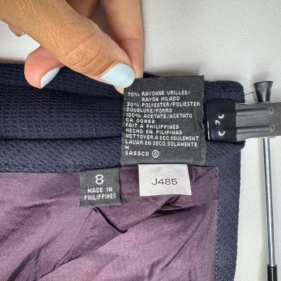 VTG 80s Kasper A.S.L. 8P Dark Blue Ivory Short Sleeve Blazer & Skirt Set Office - Picture 10 of 16